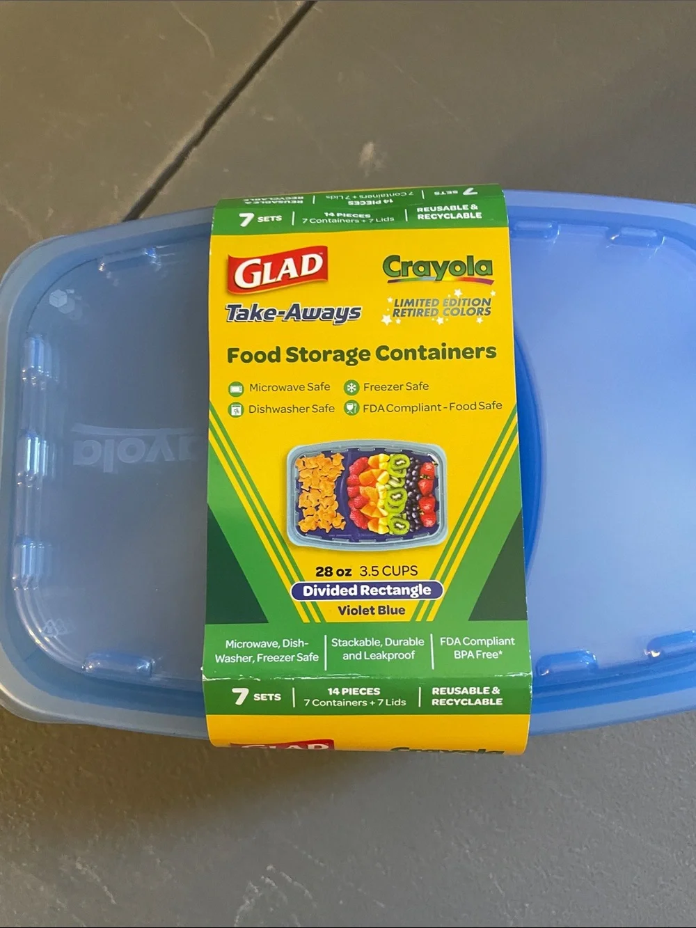 Take-Aways Crayola Violet Blue Divided Food Storage Containers